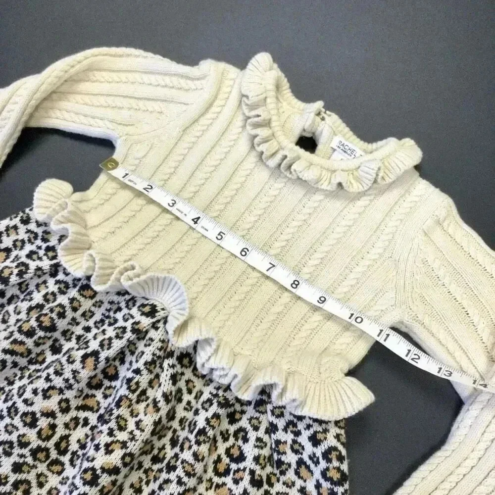 Rachel Zoe‎ kids girls ruffle long sleeve ivory leopard print sweater dress 3T